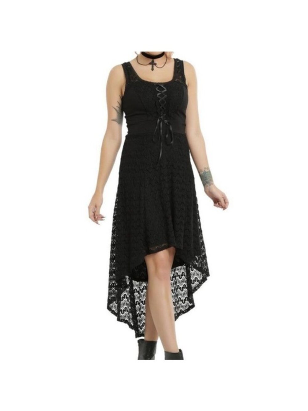 Royal Bones Daang Goodman Midi Dress SZ XS Black Goth Grunge High Low Lace Trim